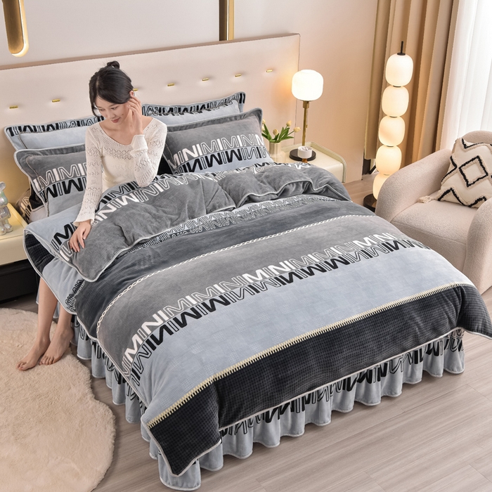 91家纺网 家纺一手货源 找家纺 晚静家纺 2024新款8.5斤牛奶绒金貂法莱绒床裙款保暖绒四件套 迷你MINI