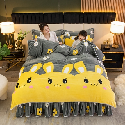 91家纺网 家纺一手货源 找家纺 绒品荟家纺 2025新款牛奶绒四件套 迷你兔