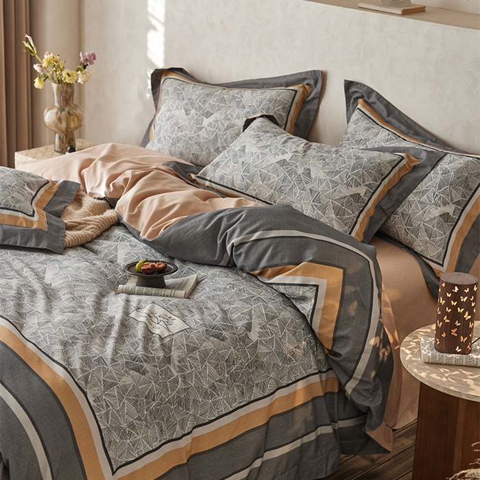 91家纺网 家纺一手货源 找家纺 2024新款全棉磨毛数码印花系列四件套 曼哈顿