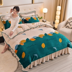 91家纺网 家纺一手货源 找家纺 晚静家纺 2024新款8.5斤牛奶绒金貂法莱绒床裙款保暖绒四件套 落叶知秋,落叶知秋