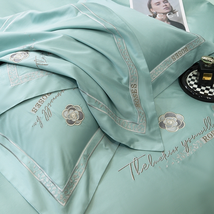 91家纺网 家纺一手货源 找家纺 绒博士 2024新款160支长绒棉四件套-巴黎之约 夏至绿