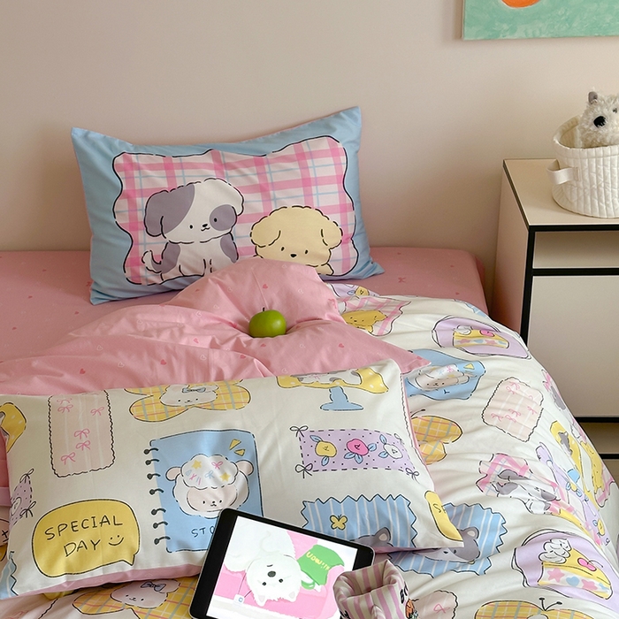 91家纺网 家纺一手货源 找家纺 2024新款40支13372全棉数码大版趣味系列四件套 绘画本