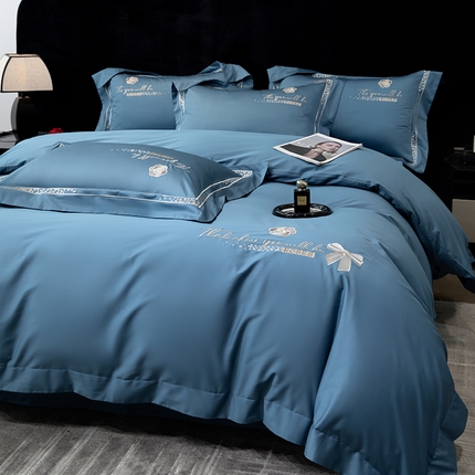 绒博士 2024新款160支长绒棉四件套-巴黎之约 星耀蓝