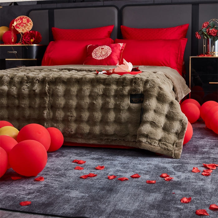 91家纺网 家纺一手货源 找家纺 2025新款仿皮草摩登艺术毛毯毯子子家用毛毛毯毯子四季盖毛毯毯子 艺术 茵绿