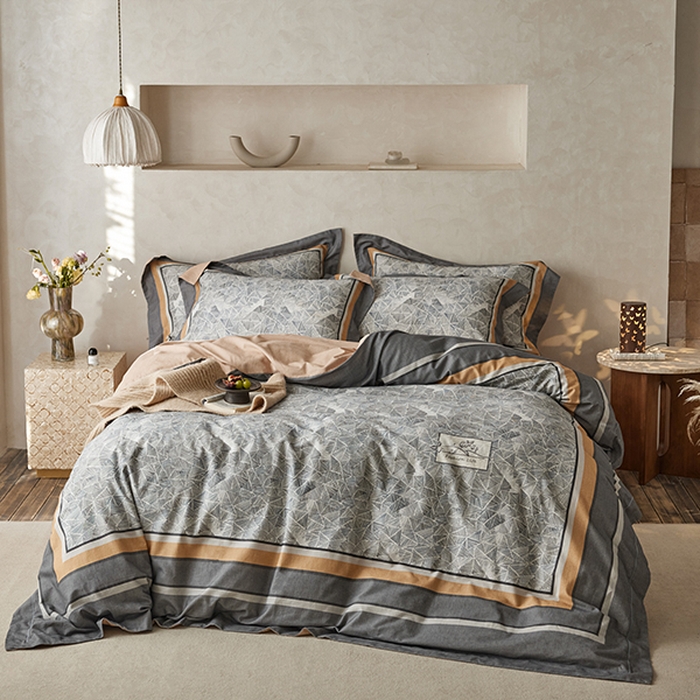 91家纺网 家纺一手货源 找家纺 2024新款全棉磨毛数码印花系列四件套 曼哈顿