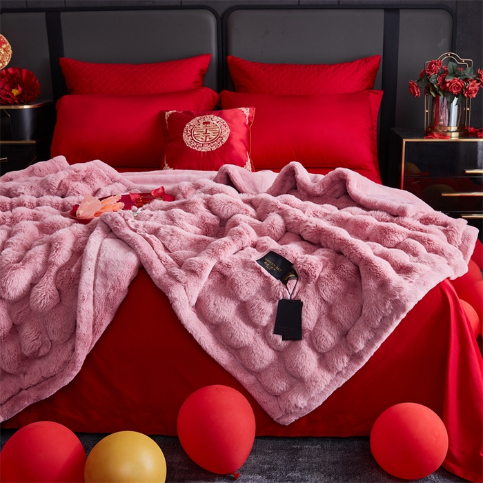 91家纺网 家纺一手货源 找家纺 2025新款仿皮草摩登艺术毛毯毯子子家用毛毛毯毯子四季盖毛毯毯子 艺术粉