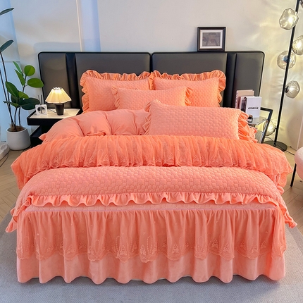 91家纺网 家纺一手货源 找家纺 （总）2024新款A类柔暖婴儿绒夹棉床裙四件套-倾世温柔