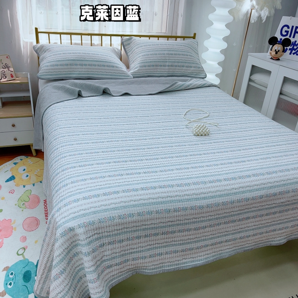 91家纺网 家纺一手货源 找家纺 2024新款棉加绒双面两用四季款床盖三件套 克莱因蓝