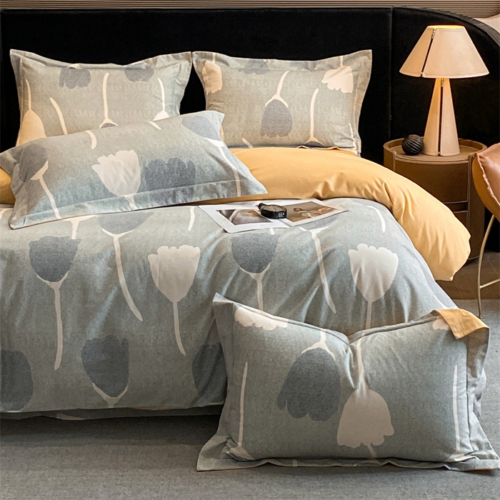 91家纺网 家纺一手货源 找家纺 2024新保暖-秋冬加厚全棉磨毛活性印花系列四件套（礼盒包装） 人间茶白-灰