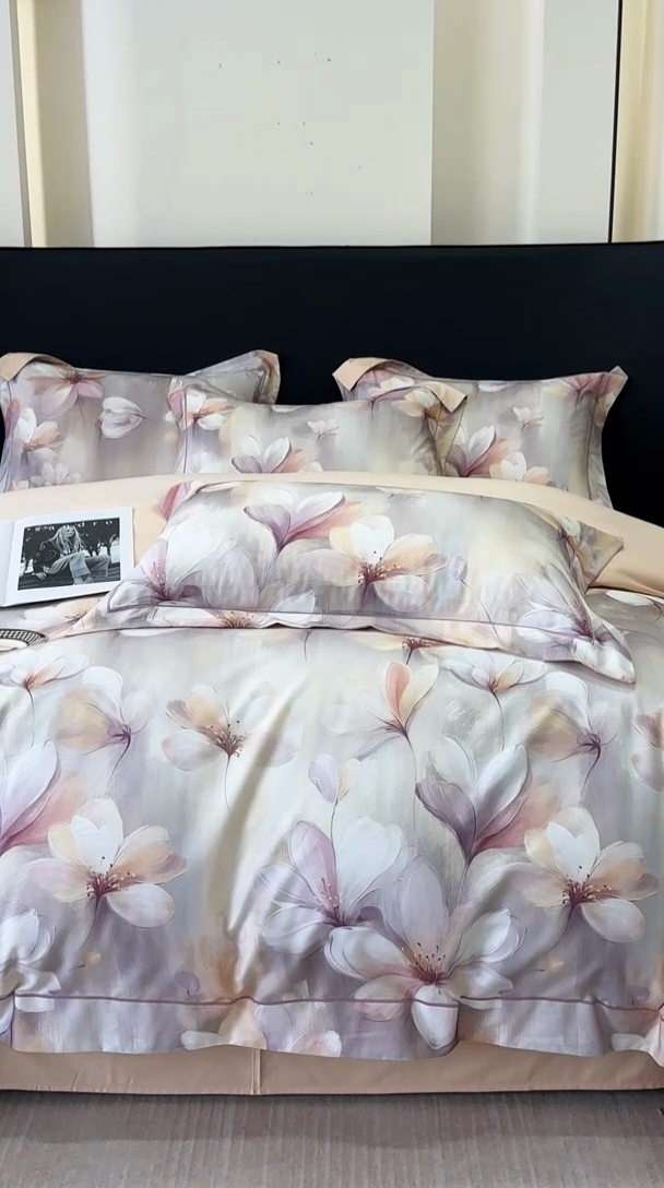 91家纺网 家纺一手货源 找家纺 舒慕 2025新款阳绒天丝棉磨毛数码印花缇芙绒四件套 云若依