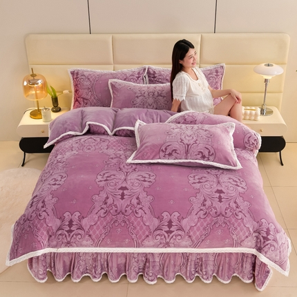 91家纺网 家纺一手货源 找家纺 星窝 2025新款直播9斤高克重冰岛臻棉绒印花牛奶绒四件套（控价标准不低于139） 爱莎紫色
