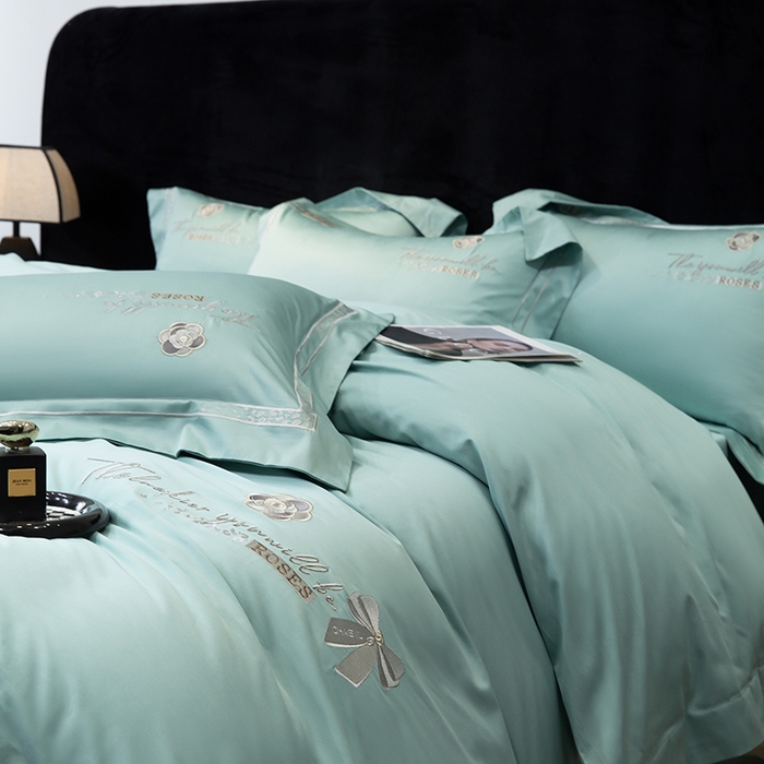 91家纺网 家纺一手货源 找家纺 绒博士 2024新款160支长绒棉四件套-巴黎之约 夏至绿