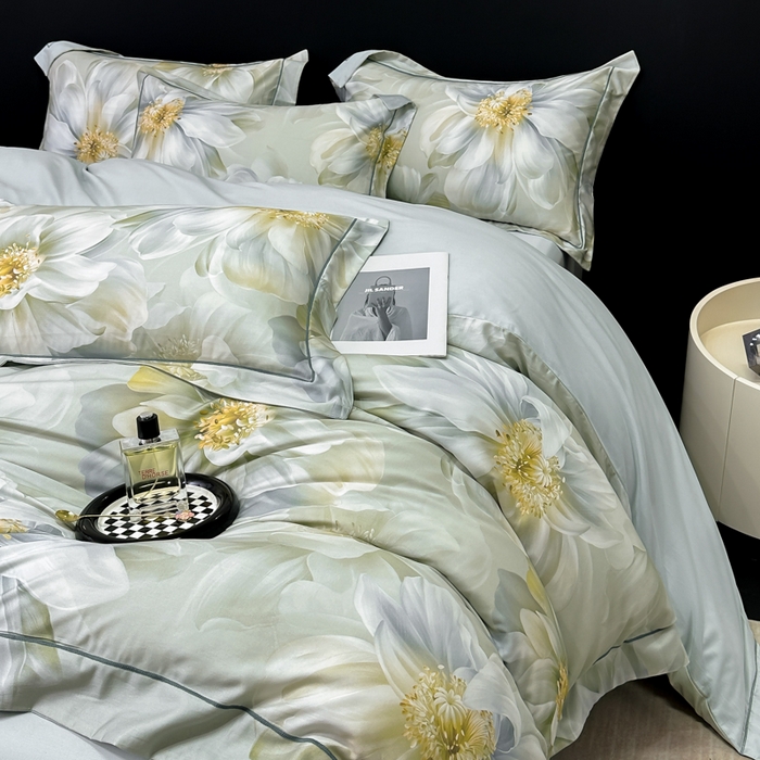 91家纺网 家纺一手货源 找家纺 舒慕 2025新款阳绒天丝棉磨毛数码印花缇芙绒四件套 一梦幽兰