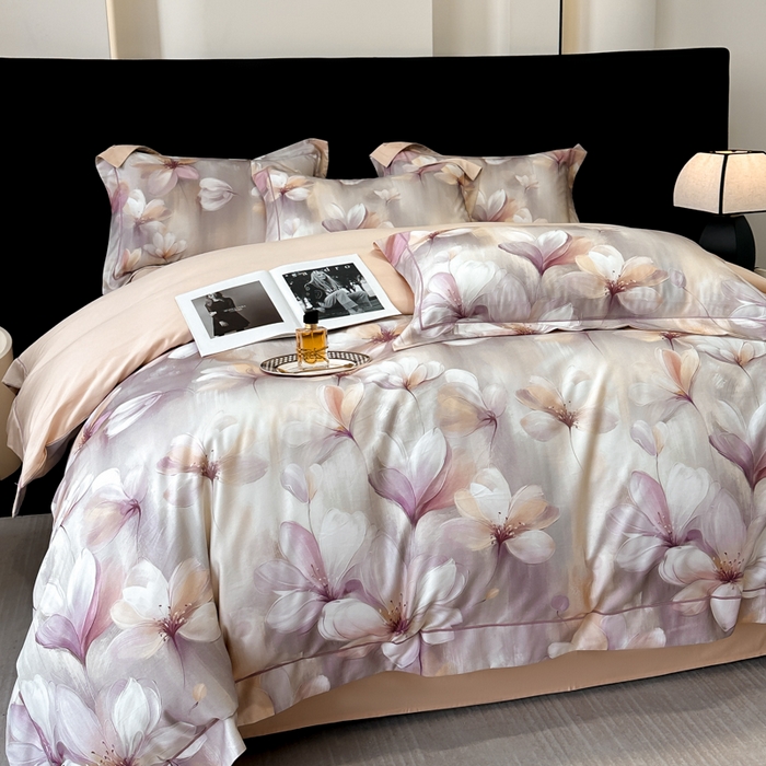 91家纺网 家纺一手货源 找家纺 舒慕 2025新款阳绒天丝棉磨毛数码印花缇芙绒四件套 云若依