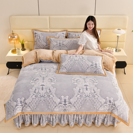 91家纺网 家纺一手货源 找家纺 星窝 2025新款直播9斤高克重冰岛臻棉绒印花牛奶绒四件套（控价标准不低于139） 爱莎灰色