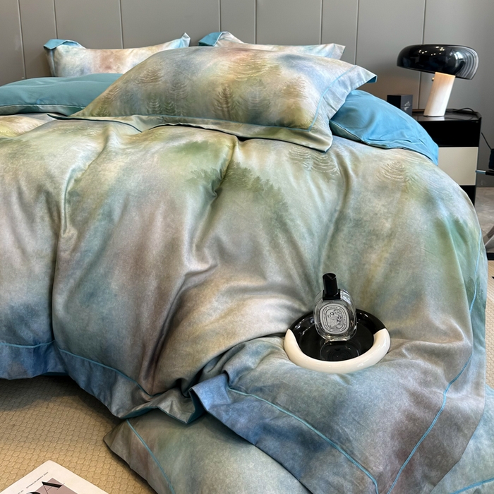 91家纺网 家纺一手货源 找家纺 舒慕 2025新款阳绒天丝棉磨毛数码印花缇芙绒四件套 迷雾