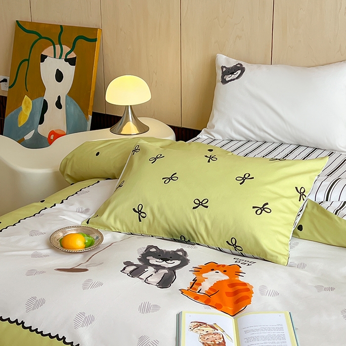 91家纺网 家纺一手货源 找家纺 2024新款40S设计师款全棉大版趣味印花系列四件套 美好生活