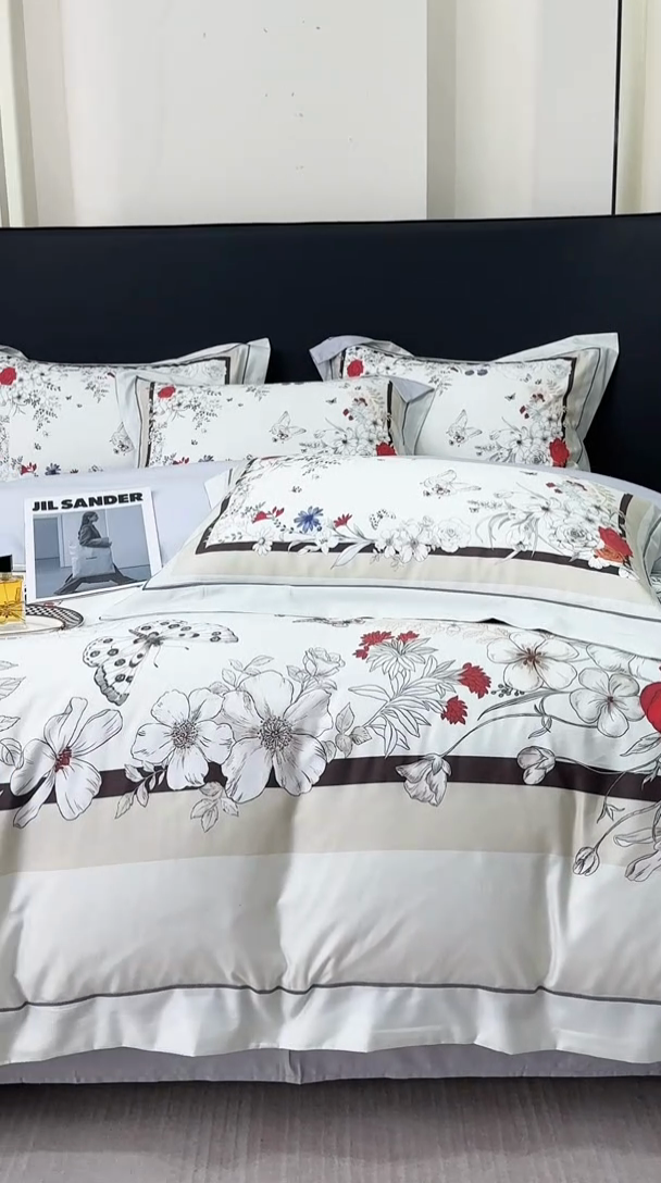 91家纺网 家纺一手货源 找家纺 舒慕 2025新款阳绒天丝棉磨毛数码印花缇芙绒四件套 樱花雨洛