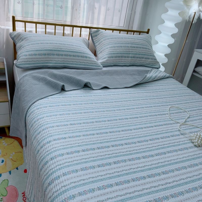 91家纺网 家纺一手货源 找家纺 2024新款棉加绒双面两用四季款床盖三件套 克莱因蓝