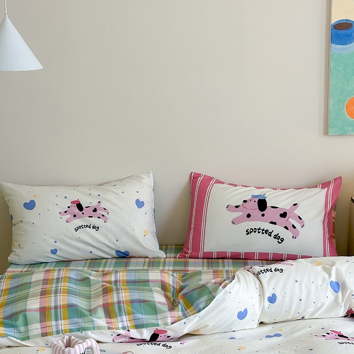 91家纺网 家纺一手货源 找家纺 2024新款40支13372全棉数码大版趣味系列四件套 跳跃狗狗