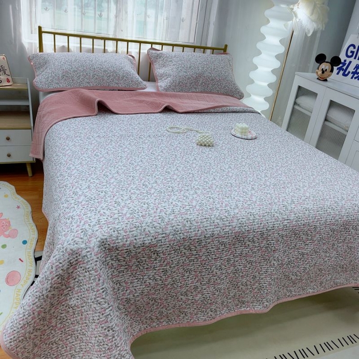 91家纺网 家纺一手货源 找家纺 2024新款棉加绒双面两用四季款床盖三件套 韩霜