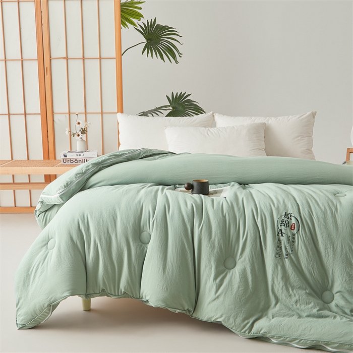 91家纺网 家纺一手货源 找家纺 创优家纺 2025新款原棉子母被双胎被春秋被冬被被子被芯二合一拉链款 原棉-松绿