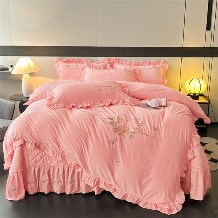 91家纺网 家纺一手货源 找家纺 2024新品A类依恋宝宝绒韩版四件套 香妃粉