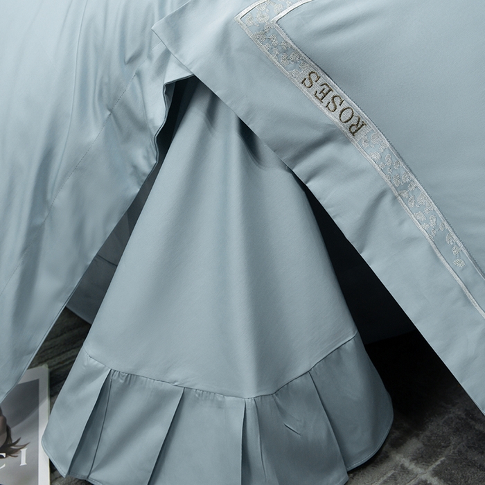 91家纺网 家纺一手货源 找家纺 绒博士 2024新款160支长绒棉四件套-巴黎之约 湖水蓝