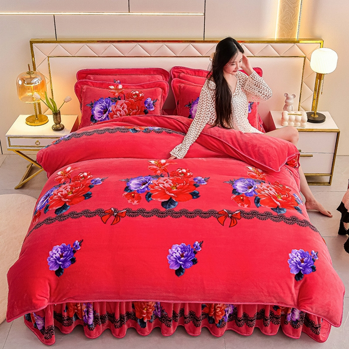 91家纺网 家纺一手货源 找家纺 绒品荟家纺 2025新款牛奶绒四件套 曼妙花语