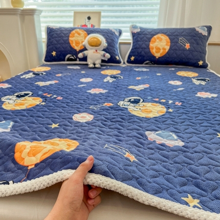 孩子王 2024新款印花牛奶绒薄款床垫加厚绒保暖床护垫床笠 床单款-飞行太空