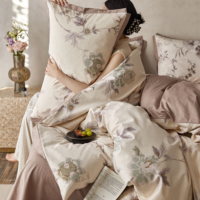 91家纺网 家纺一手货源 找家纺 2024新款全棉磨毛印花工艺款四件套 鹿禾