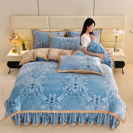 91家纺网 家纺一手货源 找家纺 星窝 2025新款直播9斤高克重冰岛臻棉绒印花牛奶绒四件套（控价标准不低于139） 爱莎蓝色