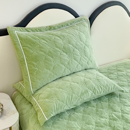 优乐家纺 2025新款高克重宝宝绒夹棉床盖系列单枕套 爱丽丝-青春绿