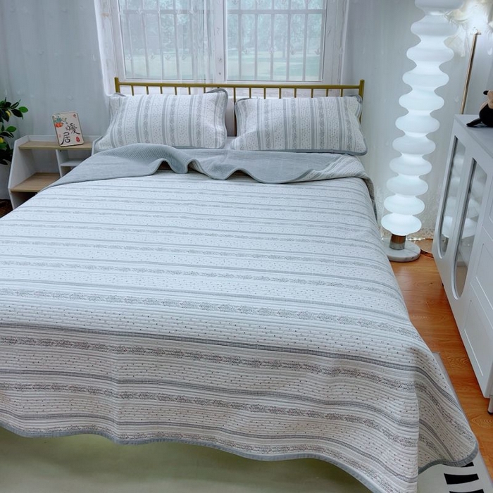 91家纺网 家纺一手货源 找家纺 2024新款棉加绒双面两用四季款床盖三件套 灰宵