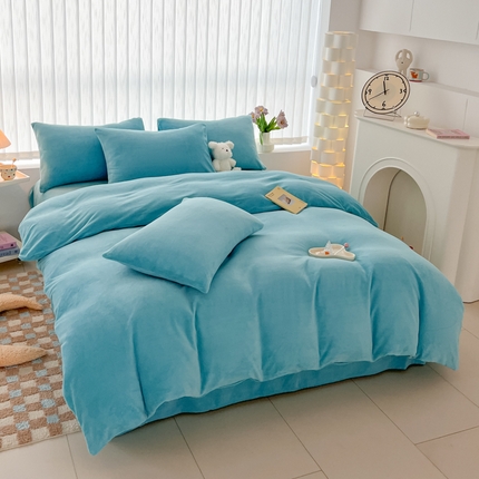 91家纺网 家纺一手货源 找家纺 言熙居 2024新款纯色双拼30克8一9斤牛奶绒四件套 靛蓝