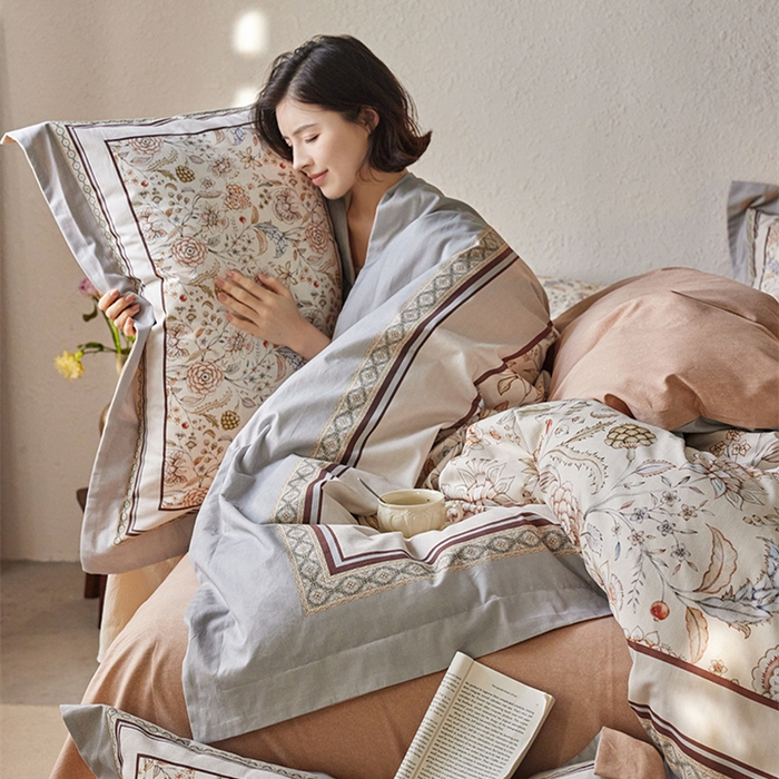 91家纺网 家纺一手货源 找家纺 2024新款全棉磨毛数码印花系列四件套 青山渡