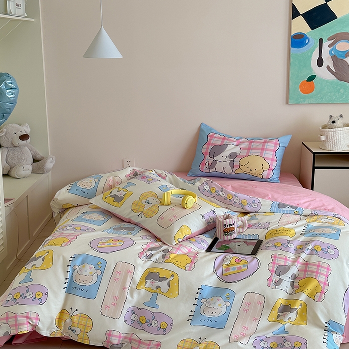 91家纺网 家纺一手货源 找家纺 2024新款40支13372全棉数码大版趣味系列四件套 绘画本