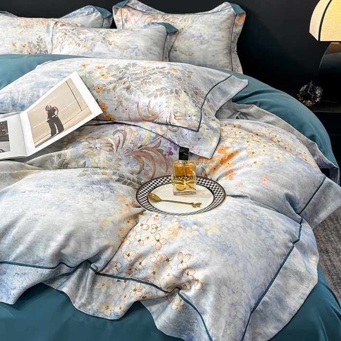 91家纺网 家纺一手货源 找家纺 舒慕 2025新款阳绒天丝棉磨毛数码印花缇芙绒四件套 微风知晓