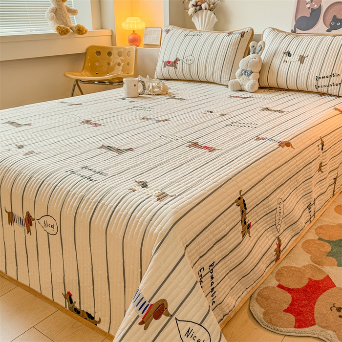 91家纺网 家纺一手货源 找家纺 2024新款全棉卡通印花宝宝绒双拼床盖床垫 宠物狗