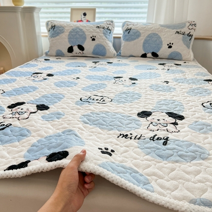 孩子王 2024新款印花牛奶绒薄款床垫加厚绒保暖床护垫床笠 床单款-牛奶狗狗