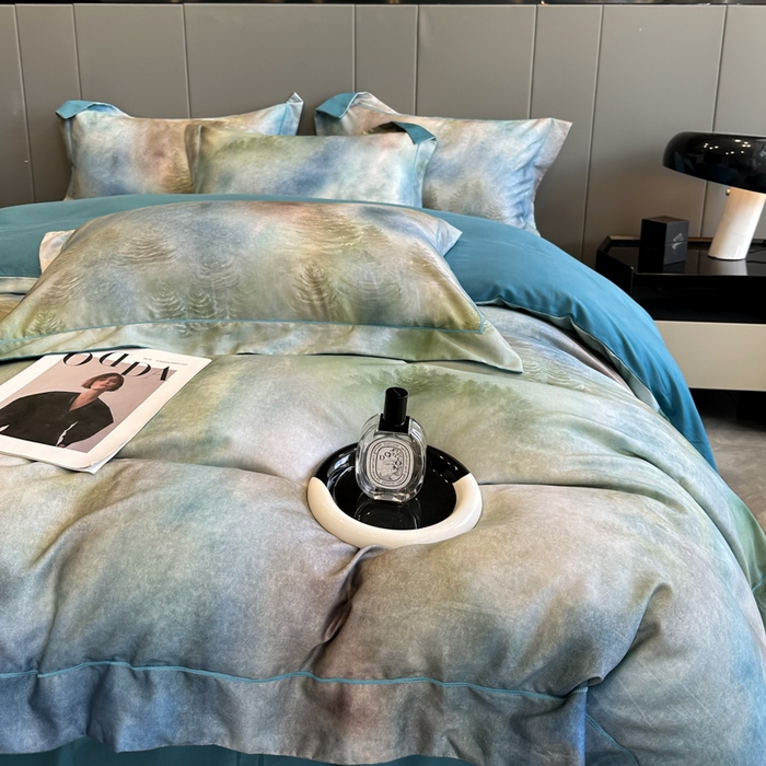 91家纺网 家纺一手货源 找家纺 舒慕 2025新款阳绒天丝棉磨毛数码印花缇芙绒四件套 迷雾