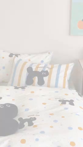 91家纺网 家纺一手货源 找家纺 2024新款40支13372全棉数码大版趣味系列四件套 波点黑猫