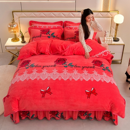 91家纺网 家纺一手货源 找家纺 绒品荟家纺 2025新款牛奶绒四件套 玫瑰佳人