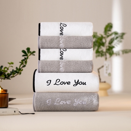 91家纺网 家纺一手货源 找家纺 （总）彩虹毛巾 2024新款I Love you珊瑚绒毛巾浴巾套装