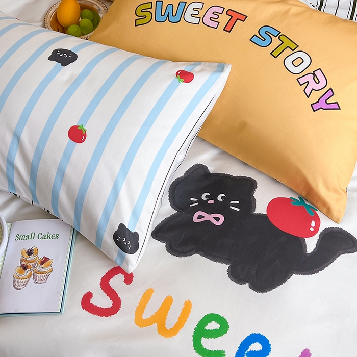 91家纺网 家纺一手货源 找家纺 2024新款40S设计师款全棉大版趣味印花系列四件套 小番茄