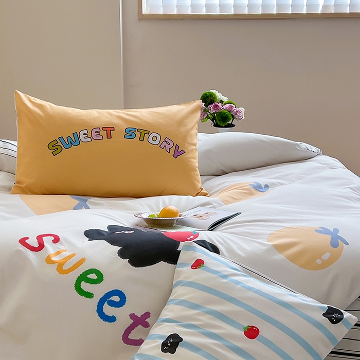 91家纺网 家纺一手货源 找家纺 2024新款40S设计师款全棉大版趣味印花系列四件套 小番茄