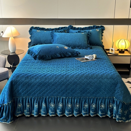 91家纺网 家纺一手货源 找家纺 2024新款A类依恋宝宝绒韩版床盖 宝利蓝