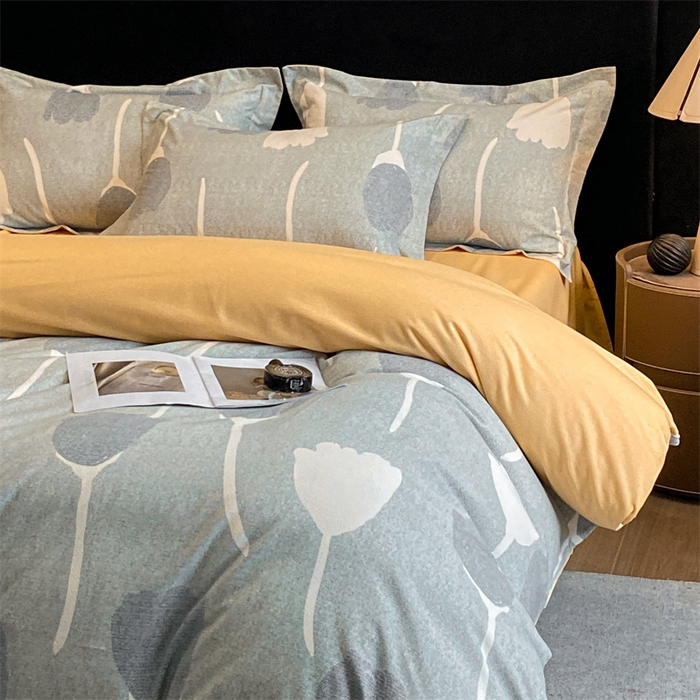 91家纺网 家纺一手货源 找家纺 2024新保暖-秋冬加厚全棉磨毛活性印花系列四件套（礼盒包装） 人间茶白-灰