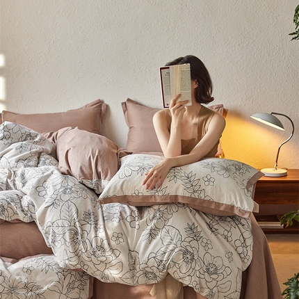 91家纺网 家纺一手货源 找家纺 2024新款全棉磨毛印花工艺款四件套 茉娜