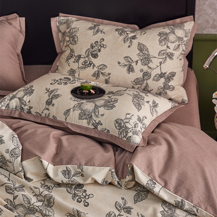 91家纺网 家纺一手货源 找家纺 2024新款全棉磨毛印花工艺款四件套 花柚